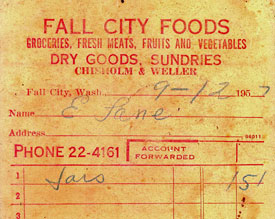 1957 Fall City Foods receipt
