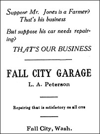 1921 Fall City Spirit ad for Fall City Garage