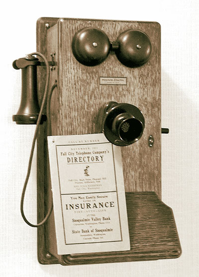 Typical early wall-mounted ringer telephone (donated by Jack Kelley)