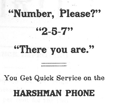 1921 ad for Harshman Phone